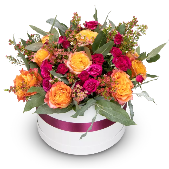 Box oranžových růží